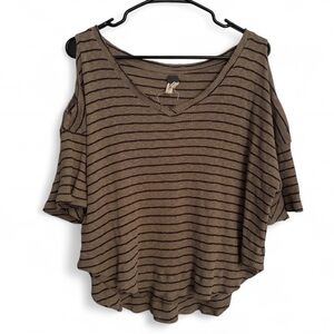 We The Free Free People Striped Cold Shoulder Cut Out Short Sleeve Tee Medium